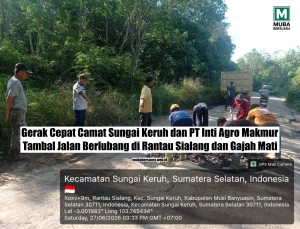 Gerak Cepat Camat Sungai Keruh dan PT Inti Agro Makmur Tambal Jalan Berlubang di Rantau Sialang dan Gajah Mati